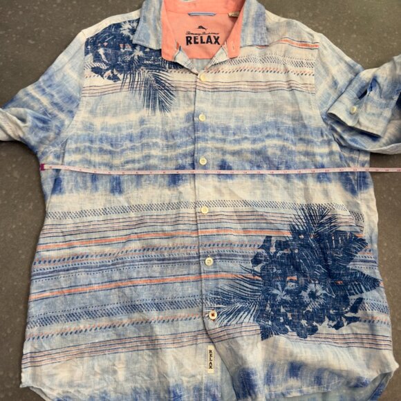 Tommy Bahama Relax Blue Watercolor Floral Linen Shirt – Size XL - Picture 13 of 14